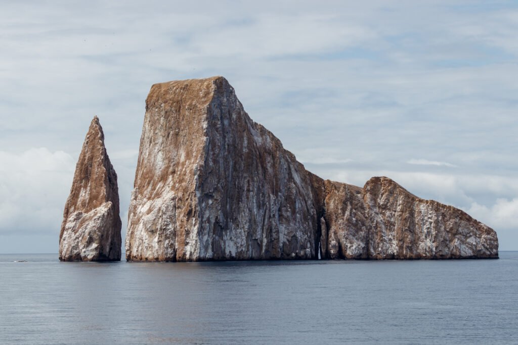 Kicker Rock or roca leon dormido sticking out of the ocean, San Cristobal, Galapagos