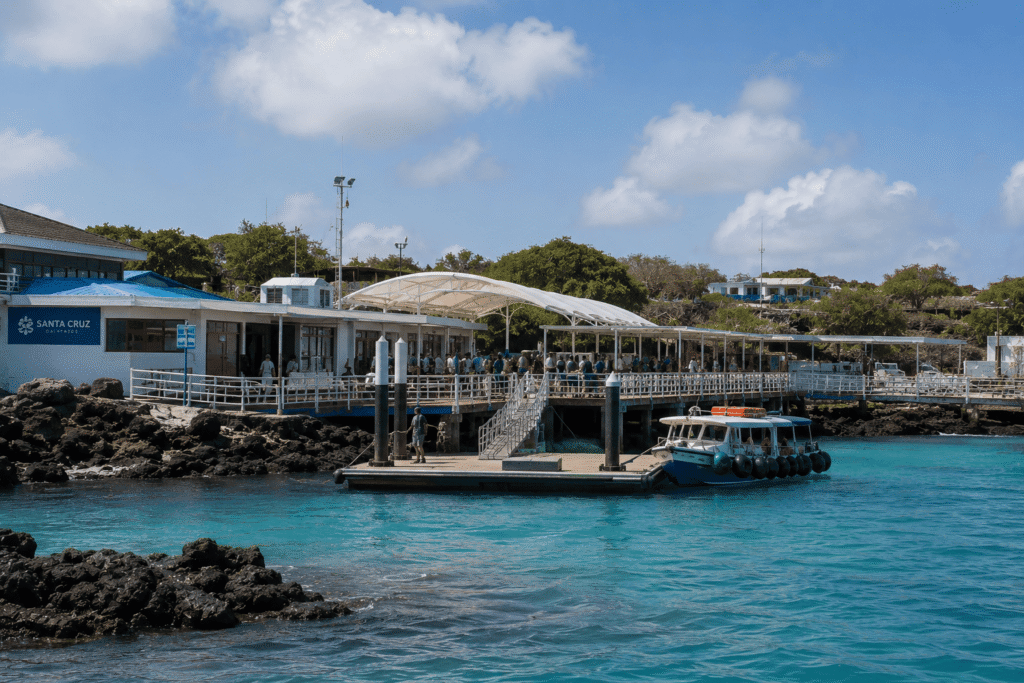 Santa Cruz ferry terminal before a transfer to San Cristobal